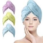 ACWOO Cheveux Serviette, 3pcs Cheveux Séchage Serviettes, Super Absorbant en Microfibre Serviette pour Cheveux Turban avec Bouton de Design Cheveux Secs Rapidement pour Femmes