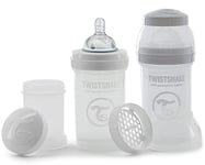 Twistshake 2x Biberons Anti-Coliques Avec Récipient Pour Lait En Poudre Et Mélangeur - 180ml | Tétine En Silicone À Débit Lent | Biberon Sans BPA | 0+ Mois | Blanc