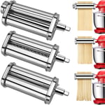 3-Piece of Pasta Roller and Cutter Accessory Kits for KitchenAid Stand Mixers, Stainless Steel Pasta Machine Accessories