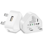 YooGoal® 2 Pack Universal 1-Port USB UK Mains Charger Plug Wall Adaptor for Compatible with iPhone 13 12 11 Pro Max X XS MAX 8 8Plus 7 7Plus 6 6s Plus Pad Pods Samsung Google and More (White)