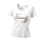 T-Shirt Femme Col V La Mariée Mariage Fiancée Cadre Floral