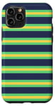 Coque pour iPhone 11 Pro Jaune Vert rayé Esthétique Girly Preppy Blue Navy Stripe