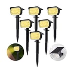 ZEEQII Lot de 6 Spot Solaire Exterieur,Blanc Chaud Lampe Solaire Exterieur,Etanche IP65 Projecteur Solaire Réglable avec 3 Modes d'Éclairage, Lumiere Solaire Exterieur pour Jardin Cour Allée Chemin