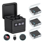 1chargeur 3batteries Batterie GoPro Hero 8-7-6-5, chargeur rapide USB et de type C, avec fonction de lecteur