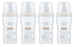 NUK Perfect Match Baby Bottles Set | 3+ Months | Adapts to Baby's Palate | Temperature Control | Anti Colic Vent | 260 ml | BPA-Free | Medium Silicone Teat | Rainbow | 4 Count