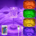 Lampe de Chevet Tactile RGB, USB Rechargeable Lampe de Table Sans Fil Dimmable 16 Couleurs & 4 Modes Lampe Cristal Diamant avec Télécommande Lampe de Salon à Poser LED Lumières Bureau pour Chambre