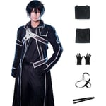 Herr Anime Sao Kirito Cosplay kostym Svart jacka Lång mantel kostym Full Set Halloween Outfit med peruk för kvinnor L