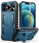 FNTCASE Coque de téléphone pour iPhone 12 : Coque de Protection Robuste de qualité Militaire résistante aux Chocs avec béquille | TPU Mat texturé Robuste pour iPhone 12/12 Pro Bleu