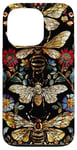 Coque pour iPhone 13 Pro Beau motif abeilles et fleurs noires