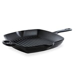 BK Bourgogne Poêle à Griller Antiadhésive à Induction en Fonte Émaillée, 26 cm, Sans PFAS, Lavable au Lave-Vaisselle, Jet Black