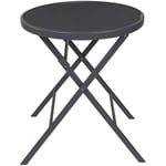 Altobuy - sohan - Table Pliante de Jardin Ronde Grise en Métal et Verre Trempé