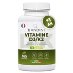 Bandini® Vitamine D3 K2 (MK7) Extra Fort 365 Comprimés (1 An) | 2000 UI VIT D