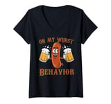 Womens On My Wurst Behavior Funny Bratwurst German Oktoberfest V-Neck T-Shirt