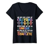 Womens Back To School Funny Teacher We Are Like a Box of Crayons V-Neck T-Shirt