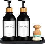 GMISUN Black Hand and Dish Soap Dispenser Set with Tray, 500 ML Plastic 