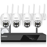 [Color Night Vision, 2-Way Audio] SANSCO Wireless Security Camera Systems, 10CH NVR CCTV System with 1TB HDD, 4x 3MP PTZ Outdoor WiFi Camera, Email/APP Alert, Mic/Speaker/Alarm Siren, Human Detection