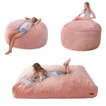 MAXYOYO Bean Bag Bed - Convertible Folds from Bean Bag Chair to Bed - Foam Sofa with Shaggy Cover and Fluffy Filling Included for Adult, Teens, Guest (Pink, King)