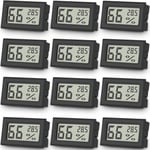 Lot De 12 Mini Thermomètres Numériques D'Intérieur-Thermomètre D'Intérieur-Thermomètre De Chambre Et D'Humidité-Grand Écran Lcd ¿/°C-Pour Voitures De Serre, Maison, Bureau