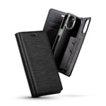 Diarycase 2.0 Coque clapet en cuir véritable avec support aimanté pour Apple iPhone 14, Minuit Noir - Neuf