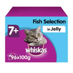 96 X 100g Whiskas 7+ Senior Wet Cat Food Pouches Mixed Fish In Jelly