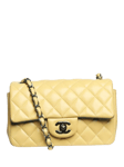 Pre-loved CHANEL 2021 Mini Rectangle Lambskin Classic Single Flap Shoulder Bag, Yellow