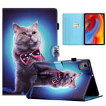 For Lenovo Tab M11 / Xiaoxin Pad 11 2024 Colored Drawing Sewing Pen Slot Leather Tablet Case(Bow Tie Cat)