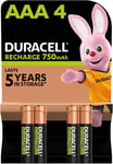 Duracell AAA Rechargeable Batteries 750mAh NiMH Pack of 4 – Pre-Charged, Long...