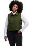 Ulla Popken Femme Grandes Tailles Gilet matelassé, Boutons-Pression sur Le côté, col Chemise, sans Manches Vert Olive 50+ 807757439-50+