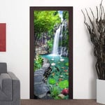 Autocollant Porte Affiche Paysage de cascade chinois 90x200cm 3D pour Chambre Auto-adh¿¿sif Amovible Murale D¿¿coration Stickers muraux Salon Porte, Cuisine, Salle de Bain - Papier Peint