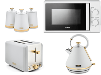 Tower Cavaletto White Kettle 2 Slice Toaster Microwave & Canisters Kitchen Set