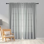 Melodieux 2 Panel Faux Linen Voile Net Curtains Semi Sheer Rod Pocket Drapes for Bedroom, Living Room, Window - Grey, 55 x 89 inch drop (140 x 225cm)