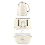 Salter Retro 1.7L Kettle, 4 Slice Toaster & 3.5L Electric Slow Cooker Set Cream