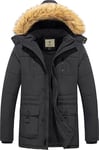 WenVen Homme Manteau d'hiver Décontracté en Molleton Veste d'Extérieur Classique en Coton Manteau à Capuche Fausse Fourrure Parka Coupe-Vent Gris carbone M