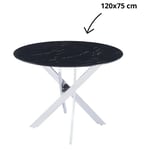 Table a manger ronde jessica xxl chrome verre effet marbré noir 120 cm