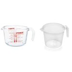 Pyrex Glass Measuring Jug, Transparent, 1 Litre & Addis 518007 Measuring and Mixing Jug with Handle, Transparent, 2 L