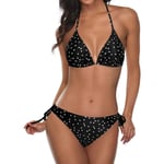 WJSMWomen Triangelbikiniset Halter Tvådelad Sexig Baddräkt String Knyt Sida Baddräkt Black Polka Dot M