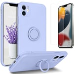 Coque Silicone Pour iPhone 13 Couleur Bleu Avec Anneau Support + Verre Trempe P