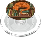 Cute Orange Dragon Books Cottagecore Book Lover Bookworm PopSockets PopGrip pour MagSafe