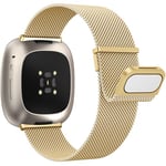 Yoohoo Straps Compatible with Fitbit Versa 3/Fitbit Versa 4/Fitbit Sense 2,Adjustable Stainless Steel with Double Magnetic Clasp Replacement Straps for Women Men/Gold