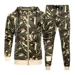 FHKGCD Ensembles Hommes Camouflage Automne Survêtement Veste + Pantalon Ensembles Survêtement Homme Vêtements De Sport en Plein Air Sweat À Capuche-B Kaki, XL