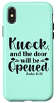 Coque pour iPhone X/XS Frappez et la porte s'ouvrira Luc 11:9 Christian Hope