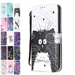 Ancase Leather Phone Case for Huawei P30 Lite Pattern Design Marble Cat Flip Case Wallet Cover with Card Slots Holder for Girls Boys