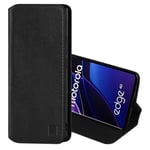 32nd Classic Series 2.0 - Real Leather Book Wallet Flip Case Cover For Motorola Moto Edge 40, With RFID Blocking Card Slot, Magnetic Closure and Built In Stand - Black