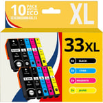 123CONSOMMABLES - 33XL - Pack 10 Cartouches d'encre Compatible pour Epson 33 XL pour Expression Premium XP-540 XP-530 XP-830 XP-7100 XP-900 XP-640 XP-630 XP-635 XP-645 (10 pack)