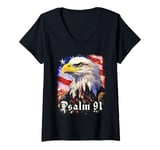 Womens Psalms 91 Bible Verse Protection & Blessing Eagle Flag USA V-Neck T-Shirt