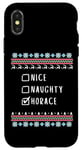 iPhone X/XS Nice, Naughty, Horace Christmas Ugly Sweater Style Case