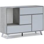 Buffet pour salon/salle à manger, wind 1 porte, 3 tiroirs, structure couleur ciment, porte et tiroirs couleur blanc mat. mesures: 120x40x86cm.