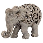 Design Toscano Anjan l'Éléphant Décor Indien Statue d'Animal Jali, 30.5 cm, polyrésine, Marron Pierre