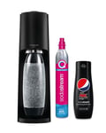 Sodastream Terra Sparkling Water Maker Machine - Black + Set of 6 x Pepsi Max concentrates, Sugar-Free