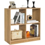 COSTWAY Bibliothèque Étagère Rangement à 3 Niveaux avec 4 Compartiments Ouverts, Meuble Cube de Rangement en Bois pour Cuisine, Bureau, Salon, Salle